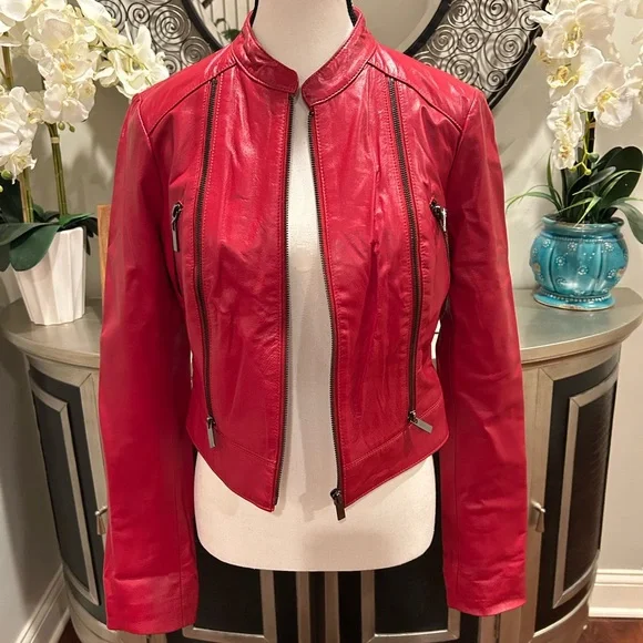 bebe  Y2K Vibrant Red Leather Jacket - Picture 5 of 9